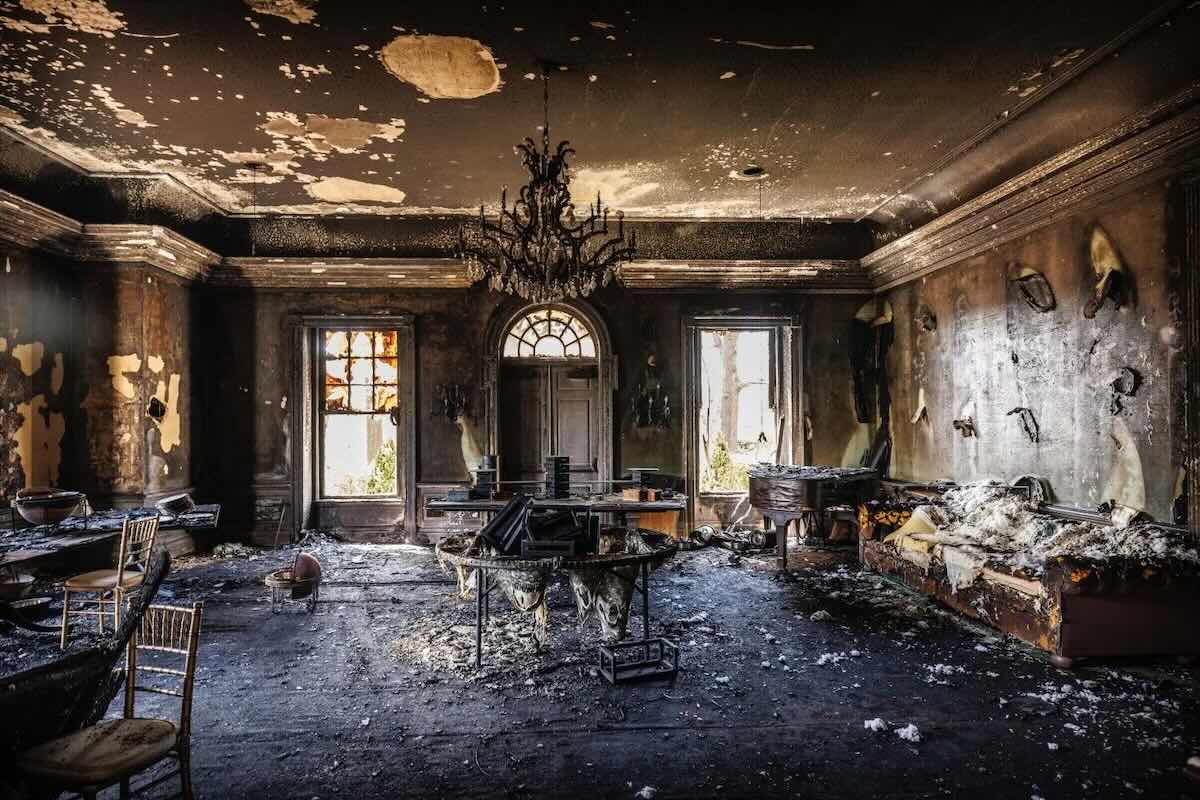 Part of the damage caused by an arsonist at Pennsylvania Governor Josh Shapiro's Harrisburg residence